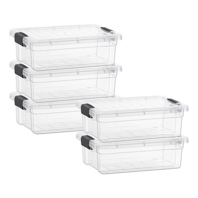  Boîte de rangement transparente avec couvercle, bacs de rangement en plastique de 4,5 pintes pour l'organisation, caisses empilables, sans BPA, non toxiques, sans odeur, organisateurs pour la maison, le bureau, l'école et le dortoir, paquet de 5