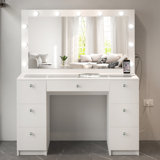 Boahaus Yara Large Lighted Makeup Vanity Desk with Big Mirror and Built-In Lights