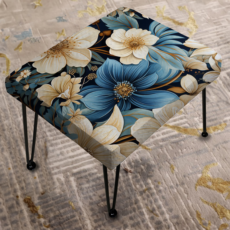 Retraite de fleurs bleues et blanches - Repose-pieds rectangulaire floral