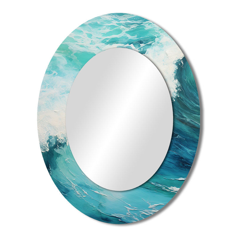 Décoration de miroir océan bleu sarcelle Wave Expression I - ovale bleu, 43 po x 33 po