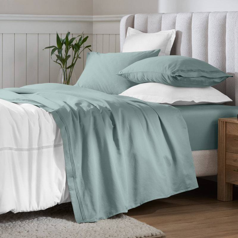Egyptian Cotton Deep Pocket Solid 650 Thread Count Sheet Set, Queen, Teal