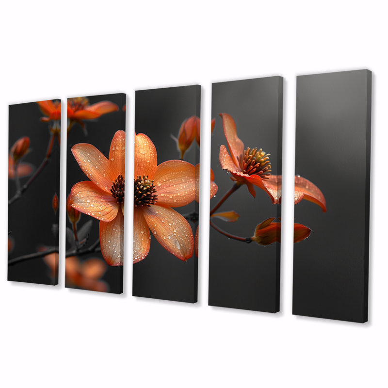 Monochromes orange noir cornouiller Summer Flower II - ensemble d'art mural cornouiller, H 28 po x l 60 po
