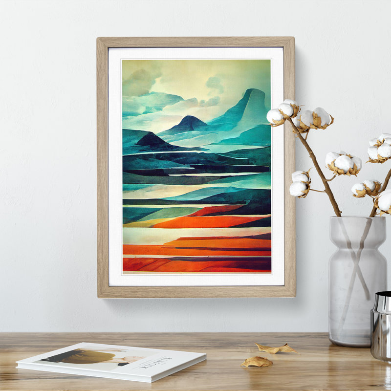 Mountain Landscape Abstract No.3 - Framed Print, 34cm H x 25cm W x 2cm D, Oak