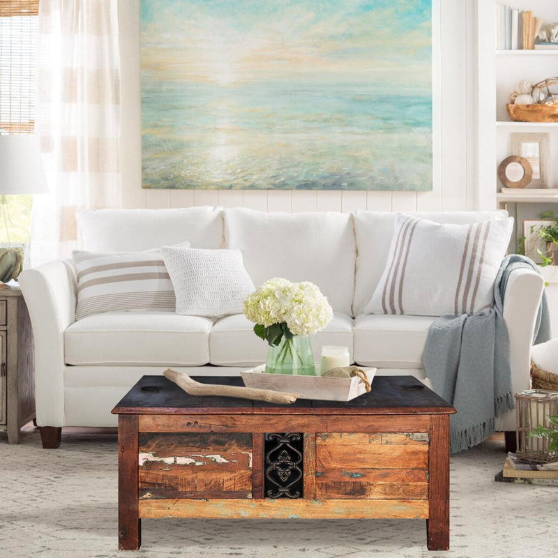 Table basse de style campagnard carré en bois récupéré