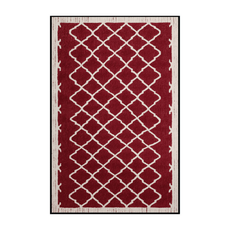 Tapis rouge en treillis lavable à la machine, Rectangulaire 7 pi x 10 pi