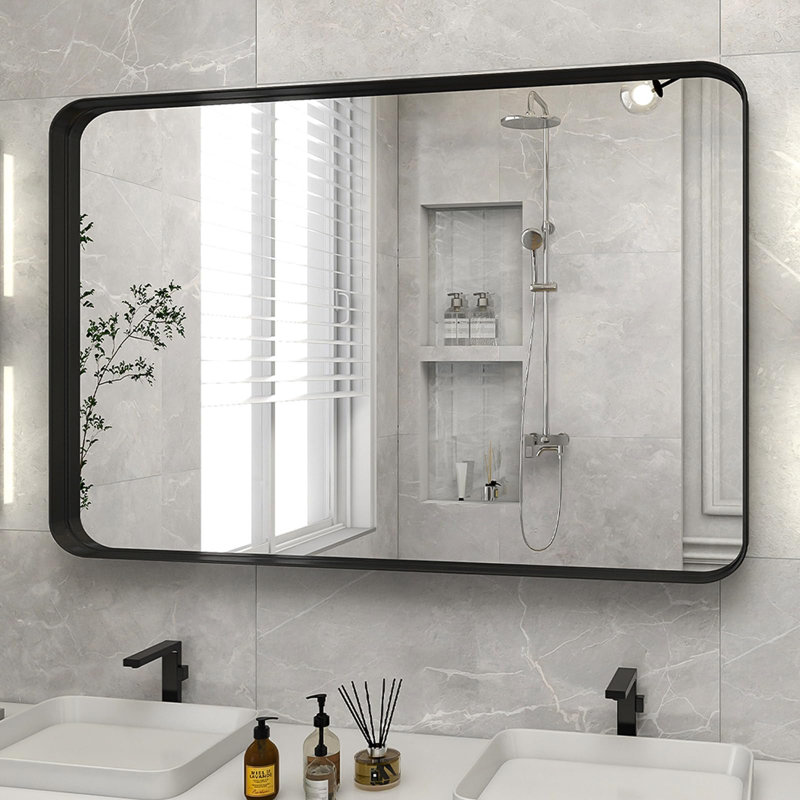 Wall Mount Mirror, 38.78" x 26.18", Black