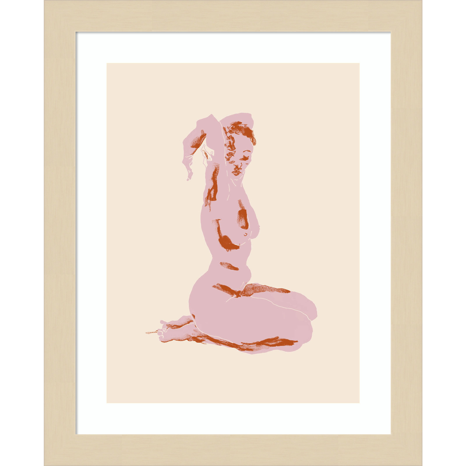 Nude With Arms Folded Over Her Head by Nantucket Wood Framed Wall Art Print, 13" H x 11" W, Brown