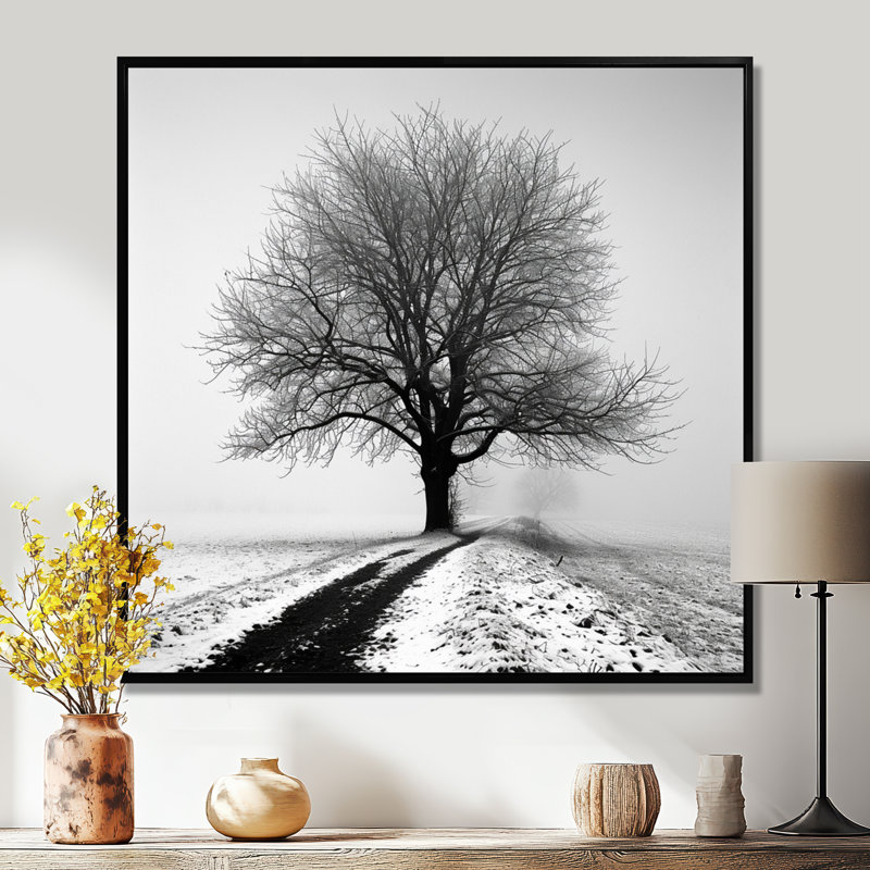 Vierge - arbre, impression murale monochrome, Toile avec cadre flottant noir, H 16 po x l 16 po x P 1 po