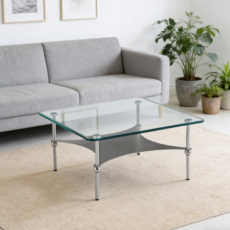 Square Tempered Glass Stainless Steel Coffee Table
