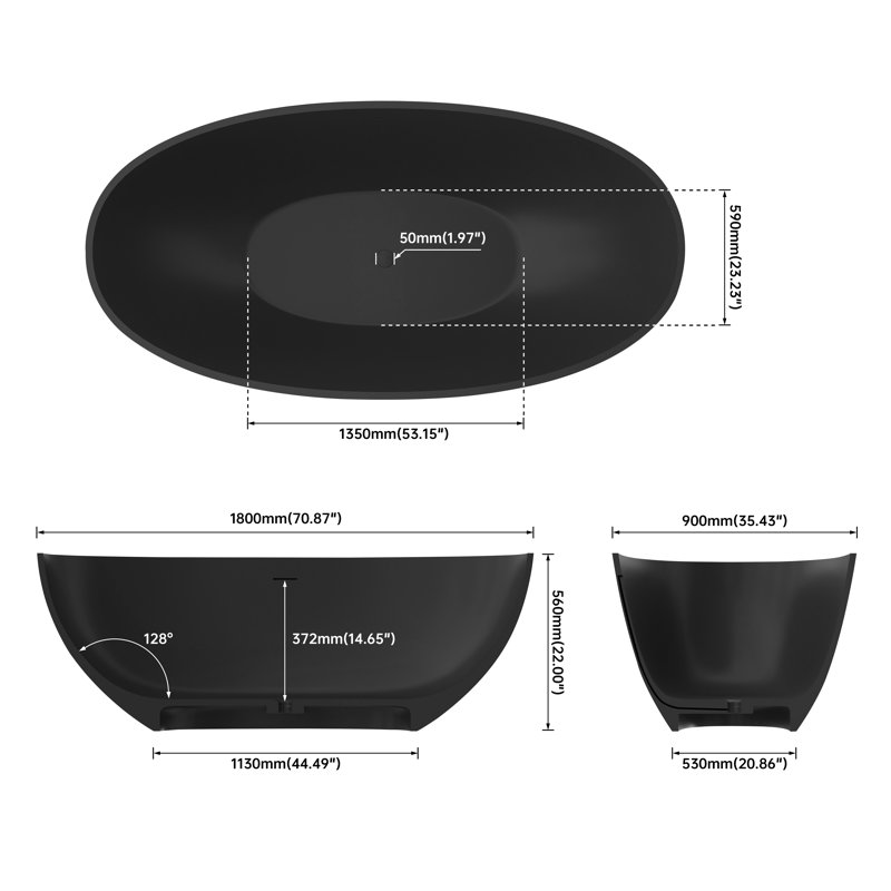 Baignoire de trempage autoportante 71 po x 35 po