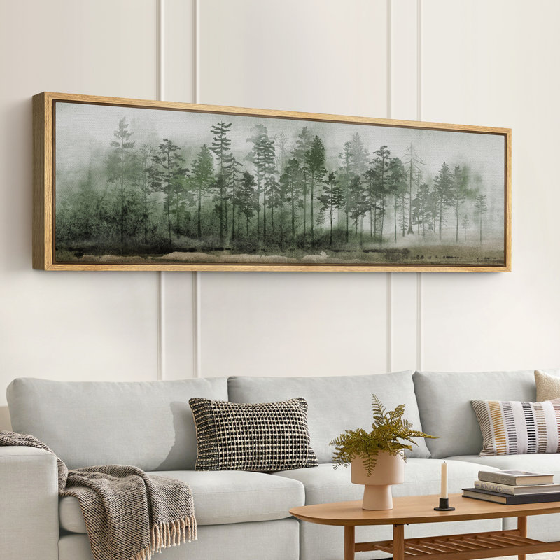 «Green Forest Trees Simple Landscape Extra Large», reproduction d'art sur toile encadrée, H 20 po x l 60 po, Naturel