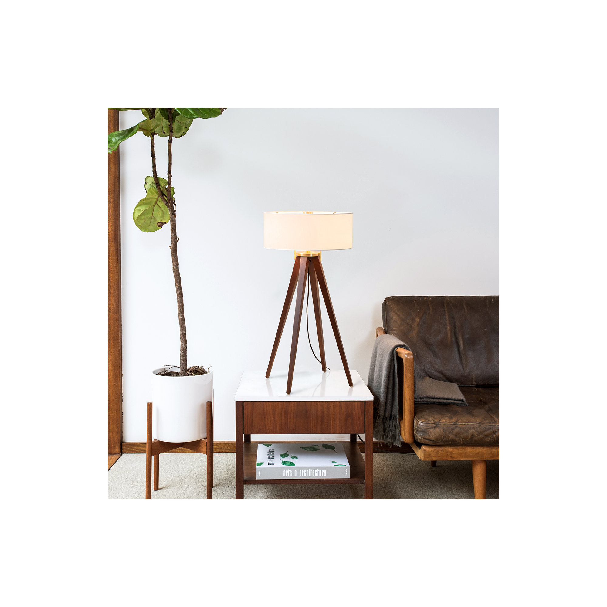Quattro Solid Wood 31" Tripod Table Lamp, Dark Walnut