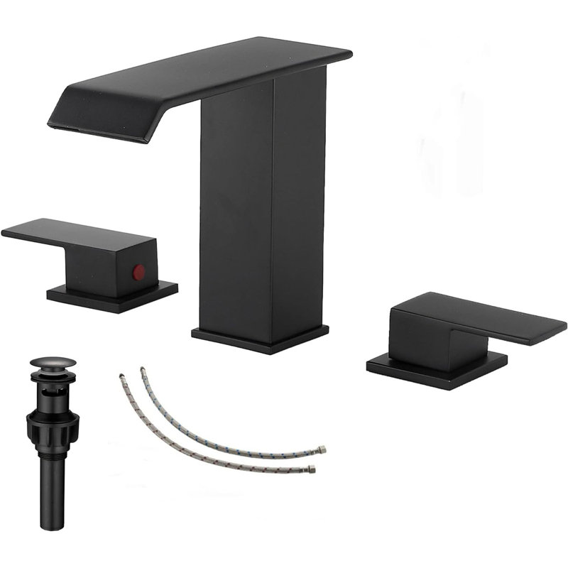Robinet de salle de bain à large entraxe avec bonde, Noir mat