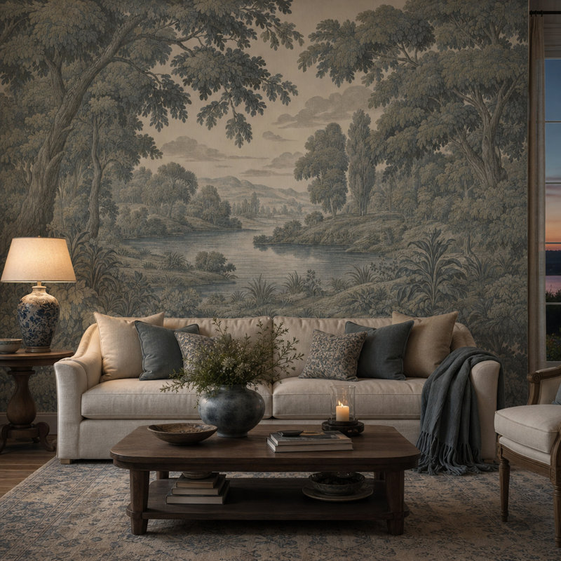 Papier peint paysage Toile pastorale murale, 160"x108", Peel and Stick