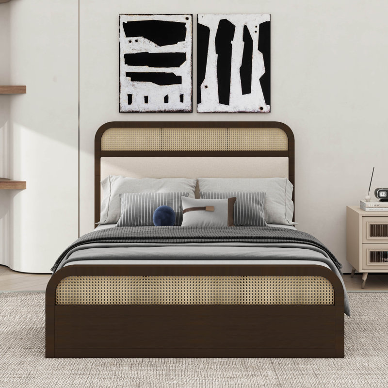 Grand lit plateforme en bois avec lit gigogne sous le lit, Espresso