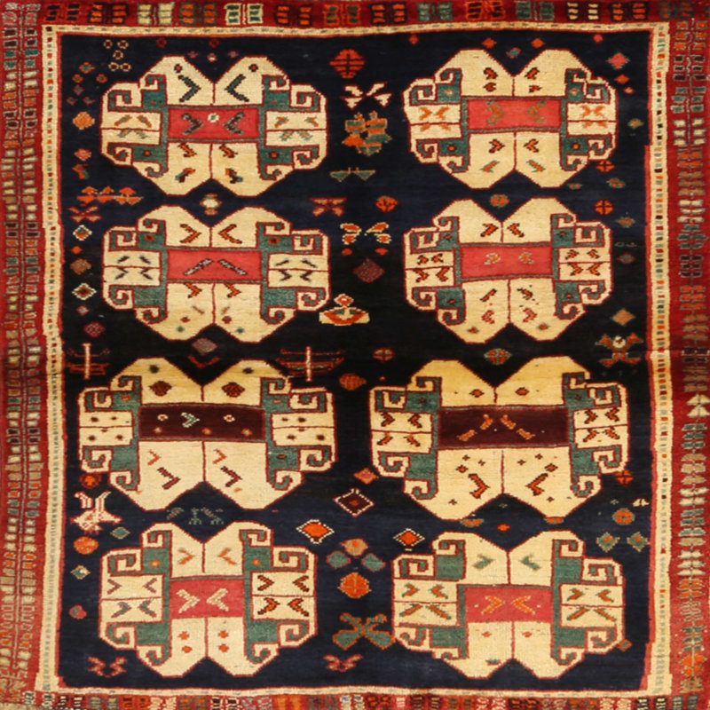 Tapis de zone rouge/brun/crème contemporaine, Carré 3 pi