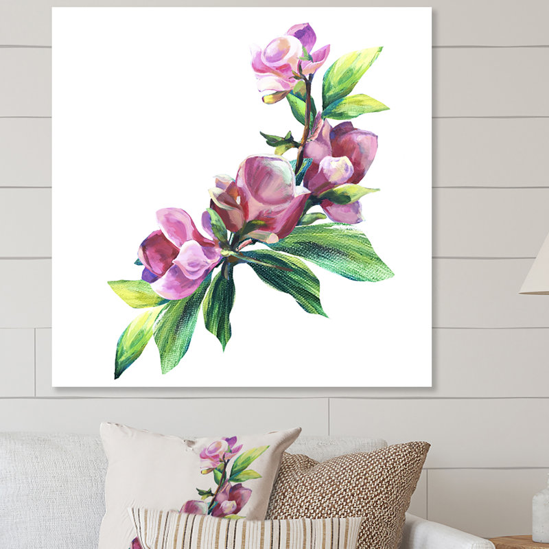 Arrangement de fleurs vertes et roses - Décoration murale traditionnelle sur toile, H 16 po x l 16 po x P 1 po, Toile tendue