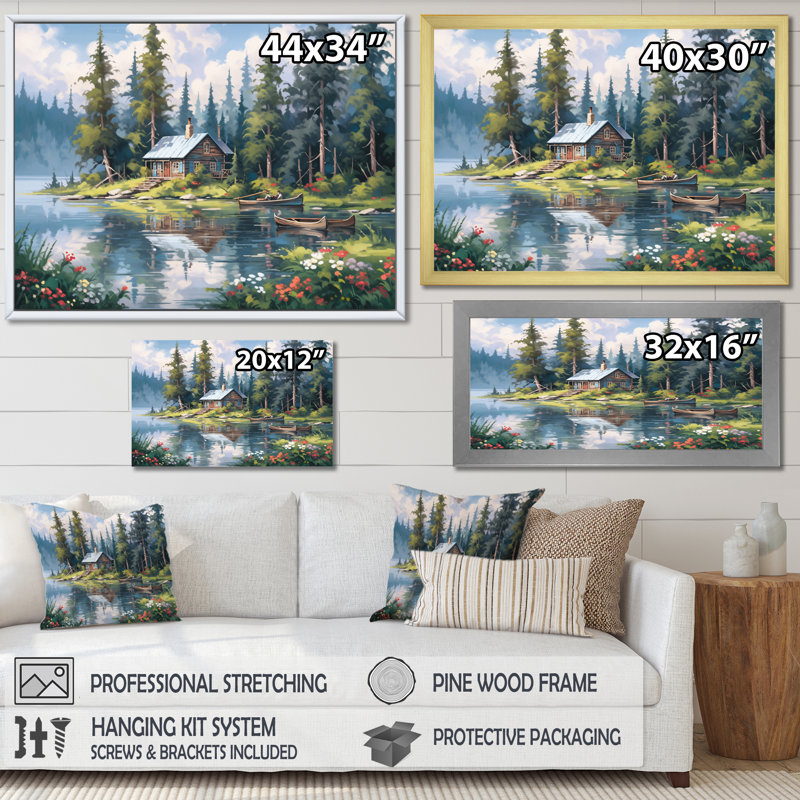 Rustic Refuge Lakehouse I sur impression sur toile, H 34 po x l 44 po x P 1,5 po, Cadre flottant blanc