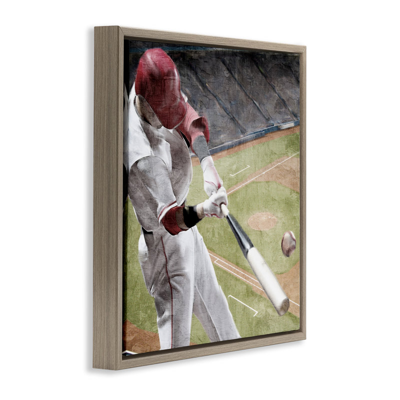 Cadre flottant de baseball en action, design par Kim Allen, Cadre flottant orme Montalcino, H 18 po x l 18 po