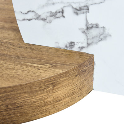 Double Layer Coffee Table With Dual Color Base, Oval Tempered Glass, Multiple Options, Stable Structure, - Slip Pads Contemporary Scratch, Easy To Clean