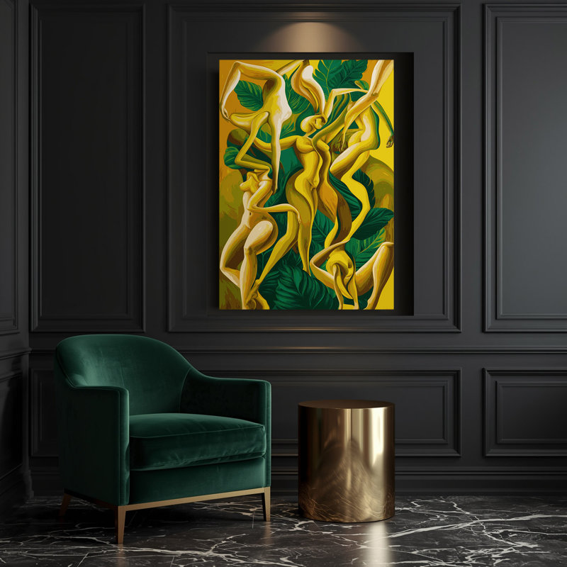 Abstrait art figuratif sur toile vert, H 18 po x l 12 po