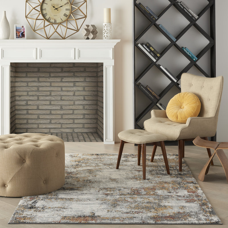 Tapis contemporain gris contemporain, Rectangle 4 pi x 6 pi