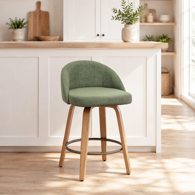Tabourets de bar pivotants en velours Louise, Vert, Counter Stool (25.39" Seat Height)