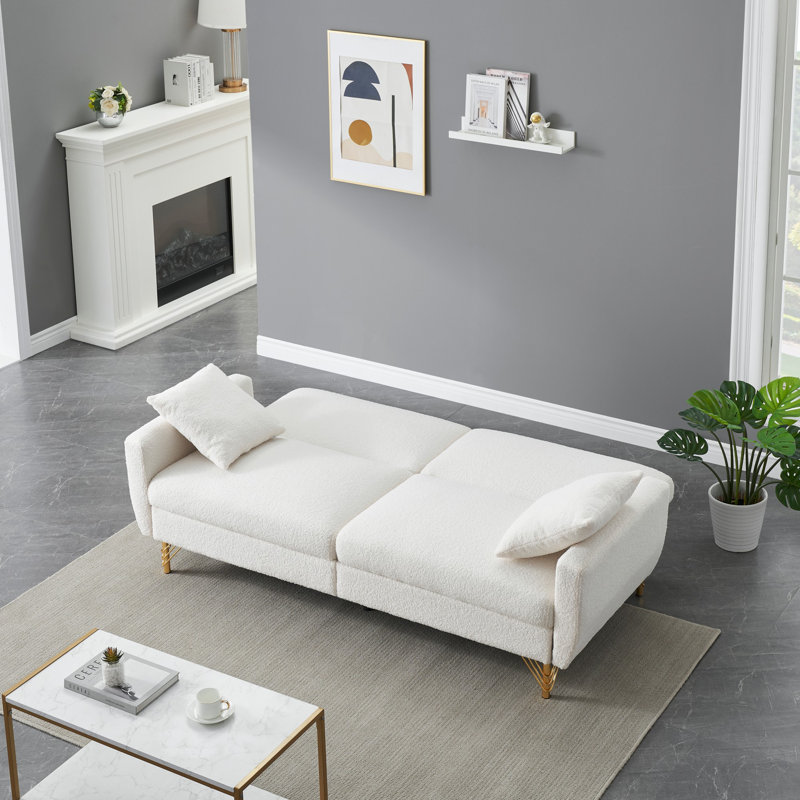  Bertan Upholstered Convertible Sofa, White Fabric
