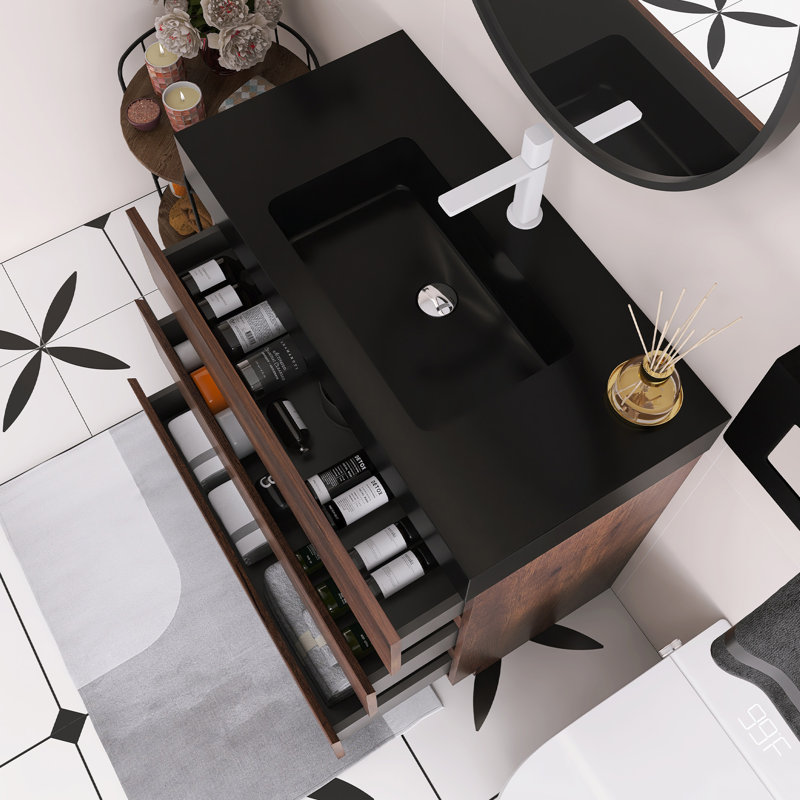 Meuble-lavabo une pièce 36 po, Blanc, Noir