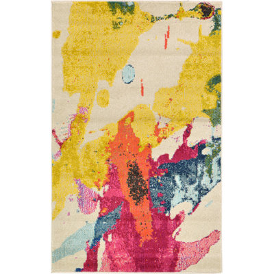Tapis abstrait rose / orange / jaune Eddins