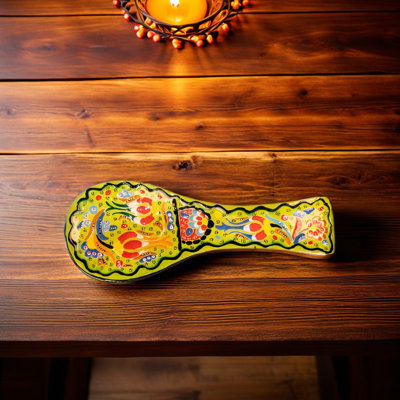 Handmade Turkish Ceramic Spoon Rest For Kitchen Counter - Colourful Iznik Style Ladle Holder - Decorative Utensil Rest Tray