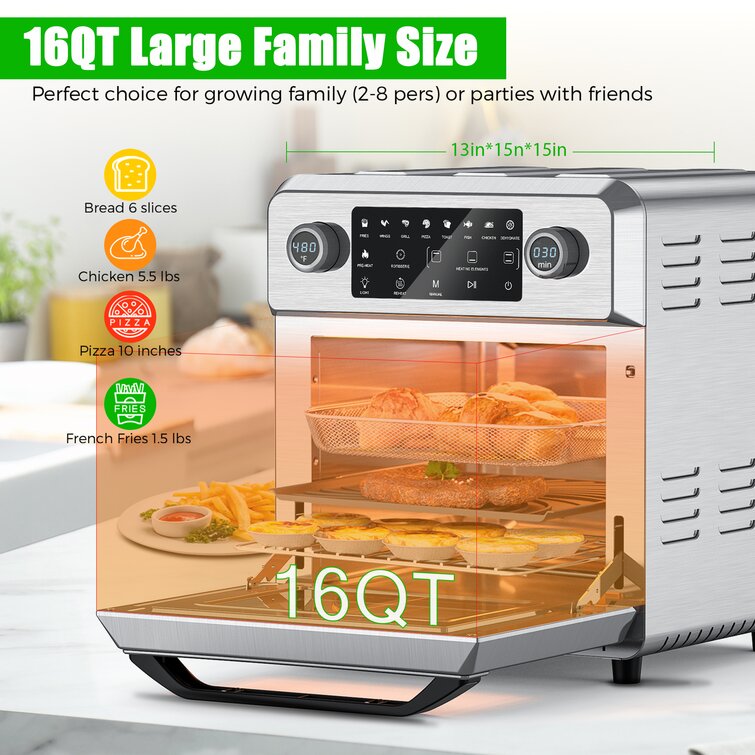 Air Fryer Toaster Oven 16-Quart, Tintalk 10-in-1 Airfryer Oven Combo - 1700W Large Air Fryer Convection Oven, Countertop Combo with 9 Accessories