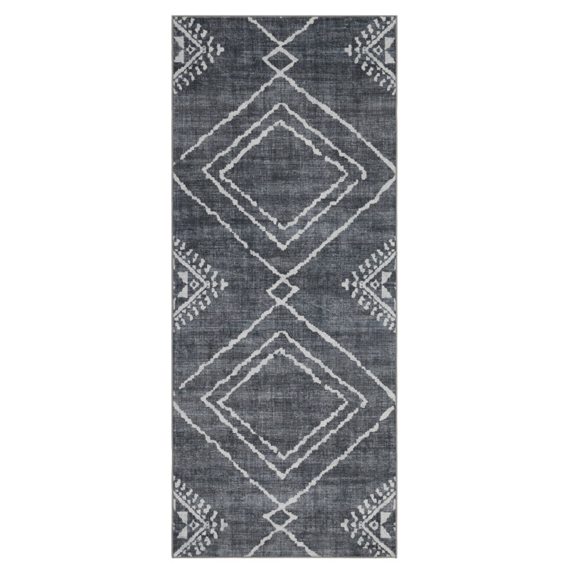 Kentre Jax Moroccan Machine Washable Area Rug, Runner 2'6" x 6', Gray