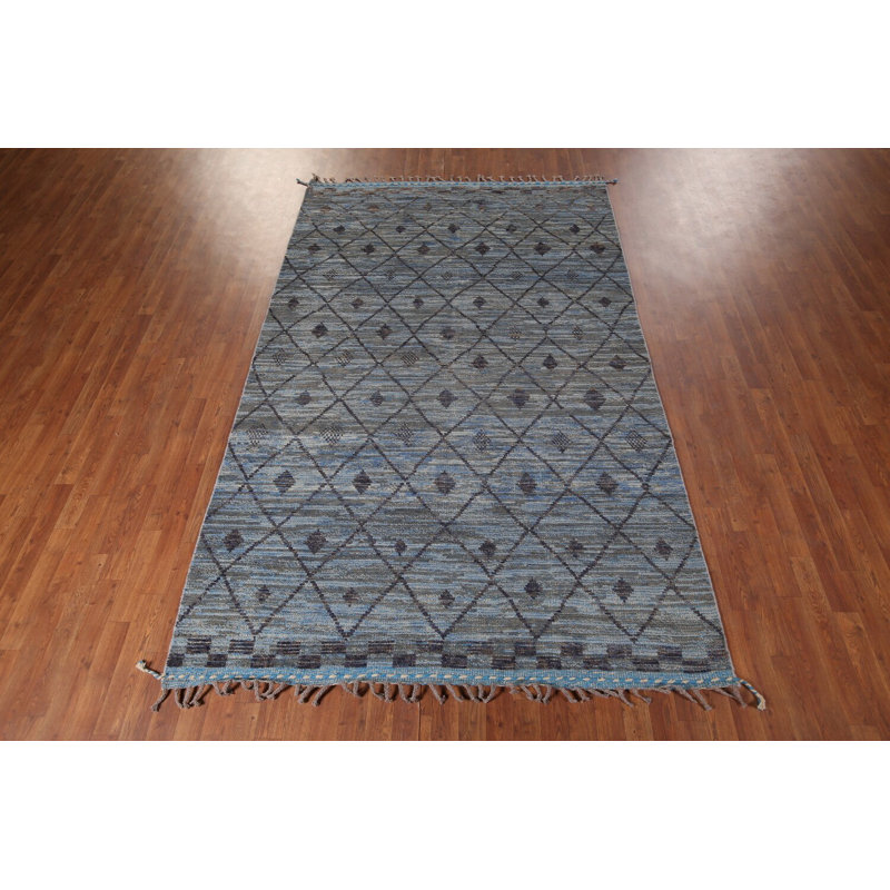 Tapis marocain bleu treillis fait à la main 6 x 10