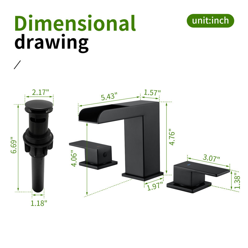Widespread Bathroom Faucet with Drain Assembly, Matte Black