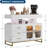 Modern Sideboard Buffet Cabinet with Auto-Sensor RGB LED Lights & Built-in Charging Station, Coffee Bar Table with Storage, 3 Drawers & 2 Doors for Dining Room, Kitchen, Living Room