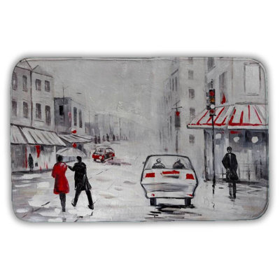 Peaceful street scene Bath Mat with Non-Slip Backing - Quick Dry Memory Foam Bathroom Rug - Absorbent - Modern Plush Spa-Style - Machine Washable