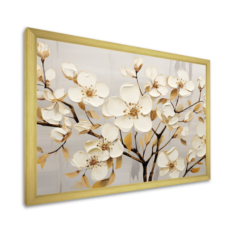 Dogwood Peacefulness sur toile or blanc, Cadre doré à coins fermés, H 12 po x l 20 po x P 1 po