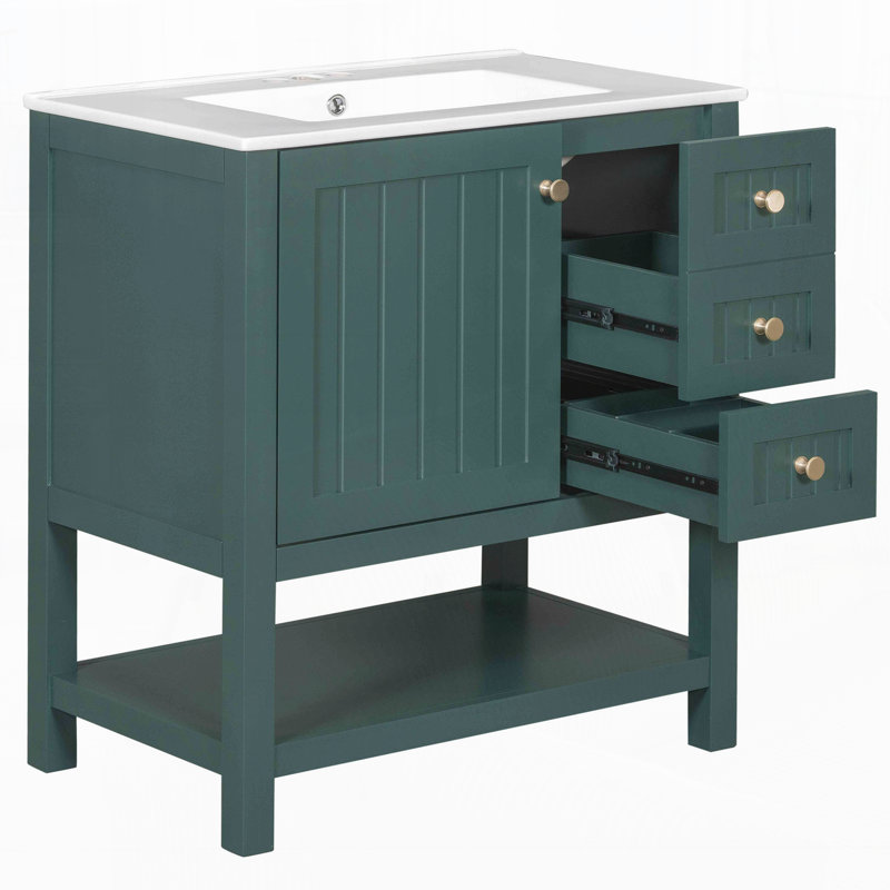 Meuble-lavabo 30 po avec lavabo en céramique, Vert