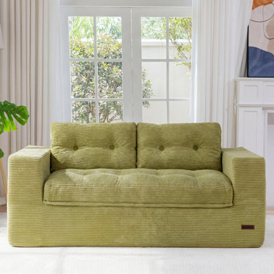 63" Modern Corduroy Upholstered Sofa with Two Pillows Included