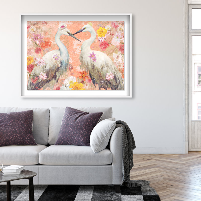 Contemporary Chinoiserie Aviary Canvas Animals Print by Oliver Gal, 31.5"H x 46.5"W, Black Frame