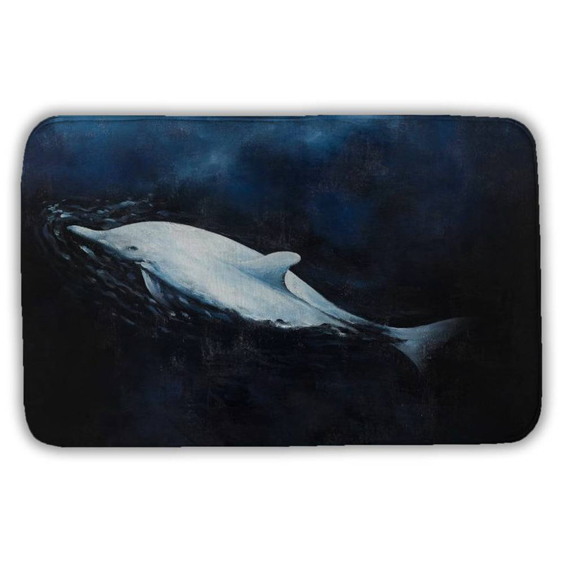 Swimming dolphin Bath Mat with Non-Slip Backing - Quick Dry Memory Foam Bathroom Rug - Absorbent - Modern Plush Spa-Style - Machine Washable