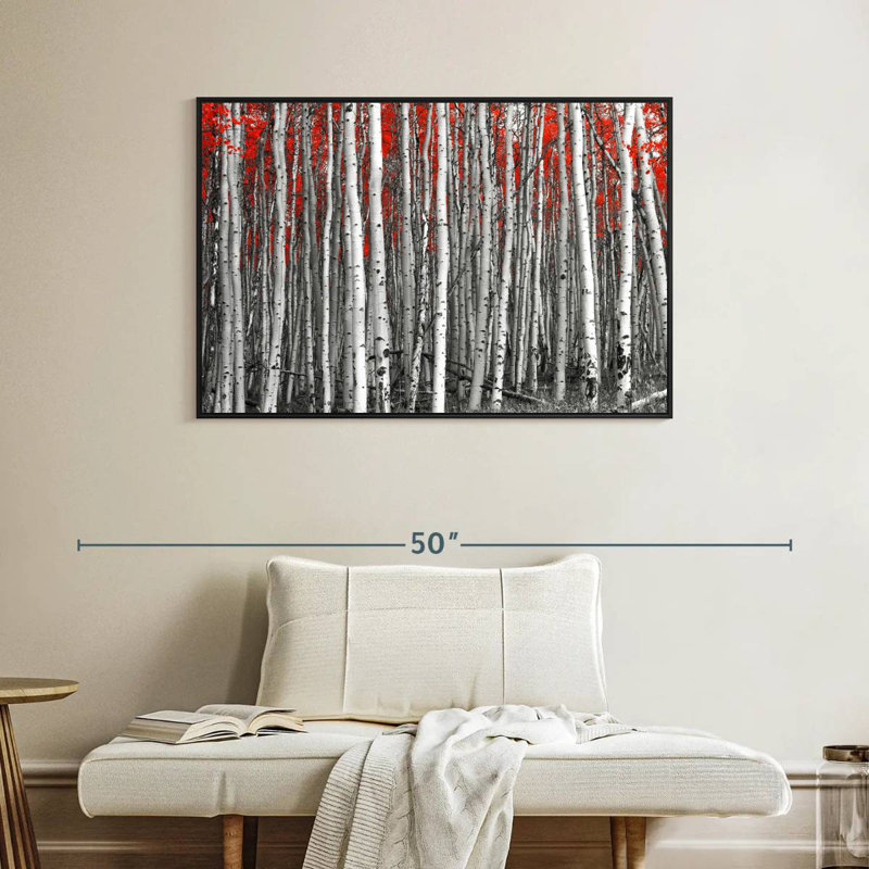 Forêt de bouleaux rouges, Cadre flottant noir, 40 po x 27 po