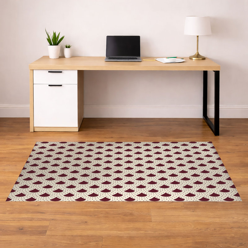 Tapis de bureau léger décoratif à pois en forme d'éventail, L 72 po x P 48 po, Vin