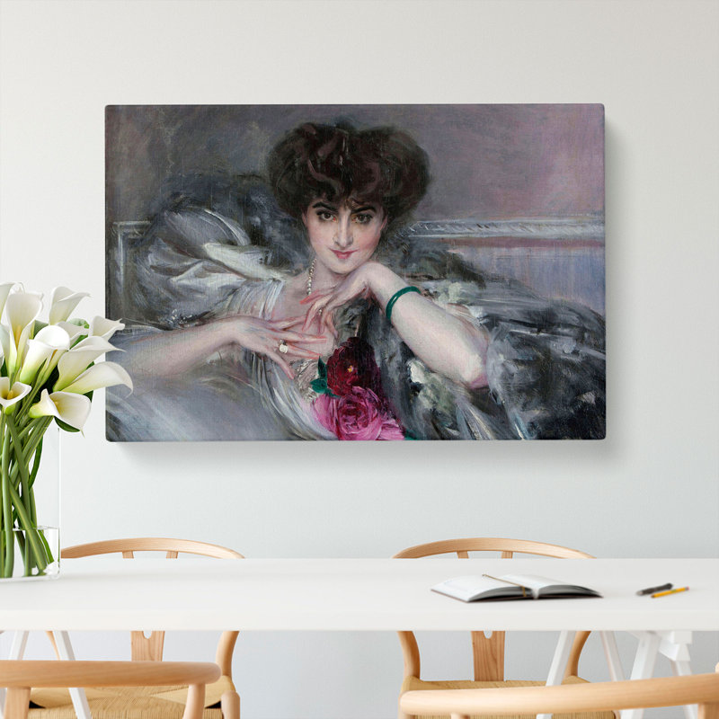 Portrait Of Woman With Roses by Giovanni Boldini - Wrapped Canvas, 50cm H x 76cm W x 3cm D