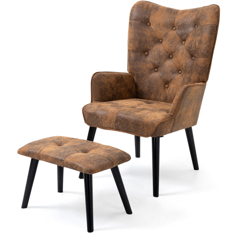 Upholstered Accent Chair with Ottoman, Gold