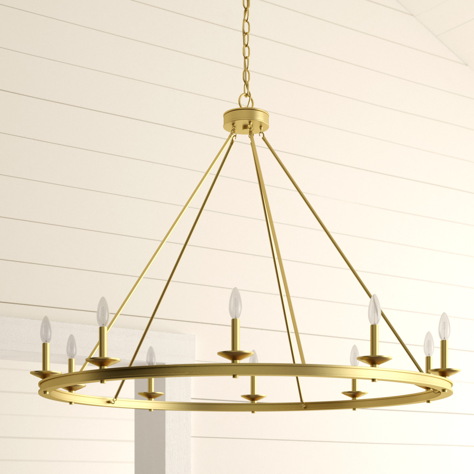 Poynor 10 - Light Candle Style Wagon Wheel Chandelier, Warm Brass
