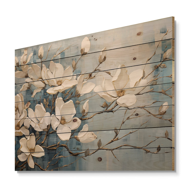 Henon - Art mural floral sur bois de pin naturel, H 30 po x l 40 po