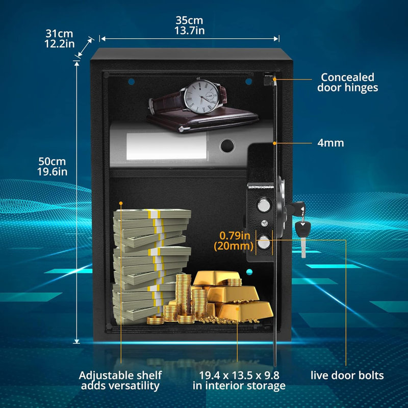 Digital Security Safe Box With Keypad Lock, 19.6" H x 12.2" W x 13.7" D