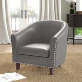 Marwood Faux Leather Barrel Accent Chair with Rubberwood Legs
